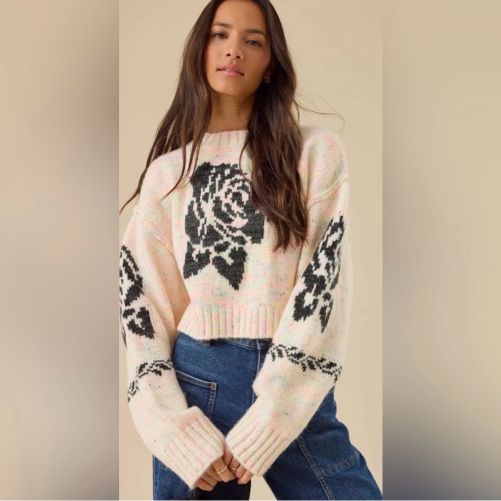 Altar'd State Selina Rose Stitched Sweater, NWT Size XXL, Cropped, Oversized